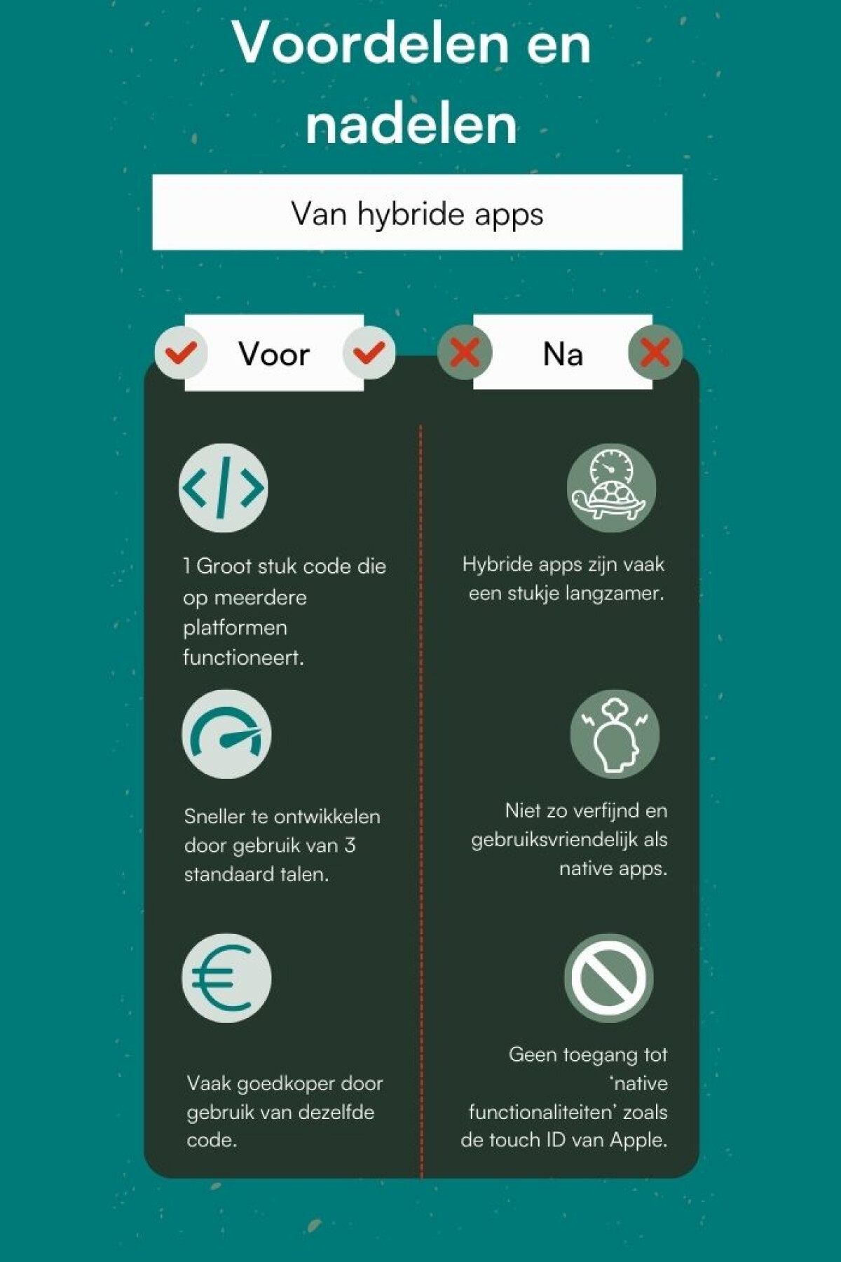Infographic over de voordelen en nadelen van hybride applicaties